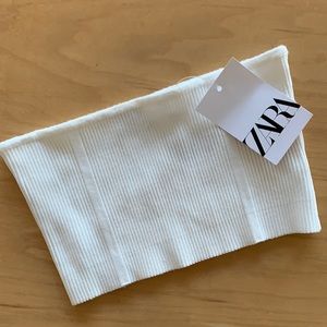 Zara White Ribbed Crop Top